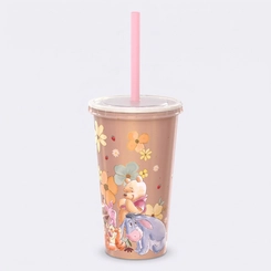 Copo Estampado Ursinho Pooh Com Tampa E Canudo 500ML