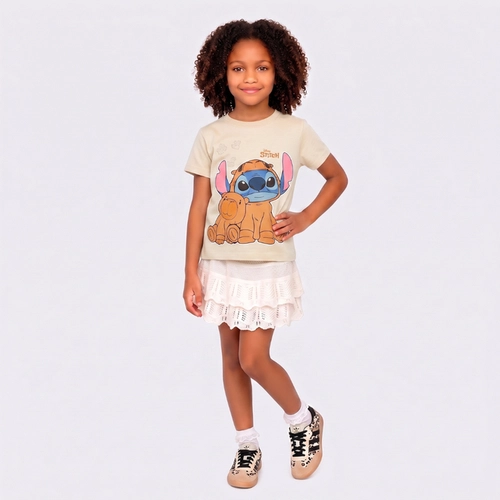 Camiseta Infantil Menina Stitch Capivara Licenciada Disney - Fakini