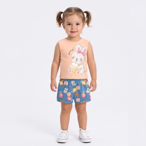 Conjunto Infantil Menina Regata E Shorts Coelhinha Brandili