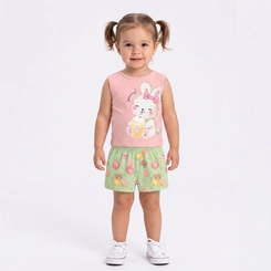 Conjunto Infantil Menina Regata E Shorts Coelhinha Brandili