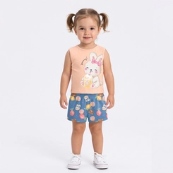 Conjunto Infantil Menina Regata E Shorts Coelhinha Brandili