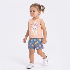 Conjunto Infantil Menina Regata E Shorts Coelhinha Brandili