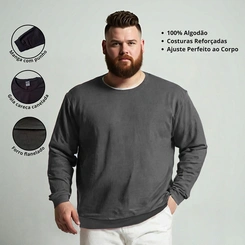 Blusa Masculina Moletom Flanelada Plus Size Básica Casual Lisa