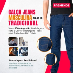 Calça Jeans Masculina Tradicional Reta Básica para Trabalho