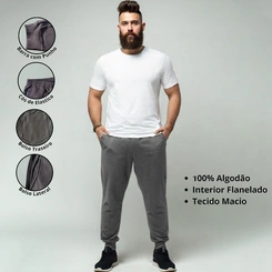 Calça Moletom Masculina Flanelada Básica Jogger