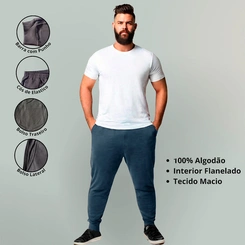 Calça Moletom  Masculina Plus Size Básica Lisa Flanelada
