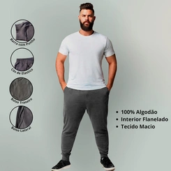 Calça Moletom  Masculina Plus Size Básica Lisa Flanelada