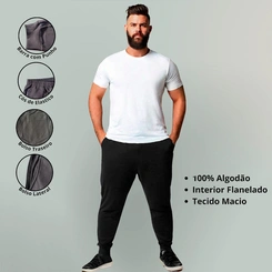 Calça Moletom  Masculina Plus Size Básica Lisa Flanelada