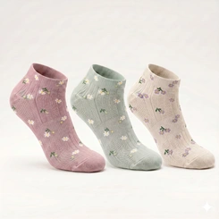 Kit Meia Sapatilha Feminina 3 Pares Multicores