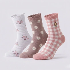 Kit Meia Feminina Cano Longo 3 Pares Estampada