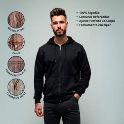 Jaqueta Masculina Moletom Básica Flanelada Com Capuz