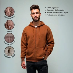 Jaqueta Masculina Moletom Básica Flanelada Com Capuz