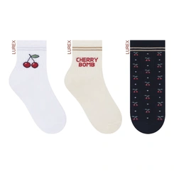 Kit Meia Soquete Feminina Estampada 3 Pares