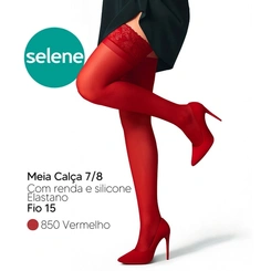 Meia Calça Feminina 7/8 Com Renda e Silicone Preta Vermelha