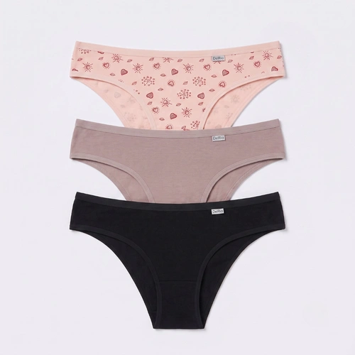 Kit Calcinha Del Rio Feminina 3 Peças Cotton Algodão Biquini