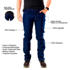 Kit 3 Calças Jeans Masculina Tradicional com Elastano