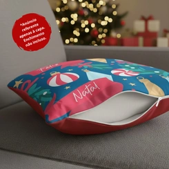Capa de Almofada de Natal Natalina Estampada de Suede Veludo Aveludada