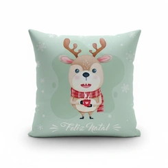 Capa de Almofada de Natal Natalina Estampada de Suede Veludo Aveludada