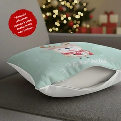 Capa de Almofada de Natal Natalina Estampada de Suede Veludo Aveludada