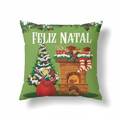 Capa de Almofada de Natal Natalina Estampada de Suede Veludo Aveludada