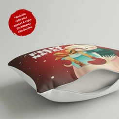 Capa de Almofada de Natal Natalina Estampada de Suede Veludo Aveludada