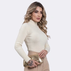 Blusa Cacharrel em Tricot Canelado Gola Alta