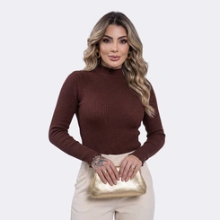 Blusa Cacharrel em Tricot Canelado Gola Alta