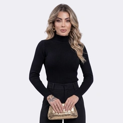 Blusa Cacharrel em Tricot Canelado Gola Alta