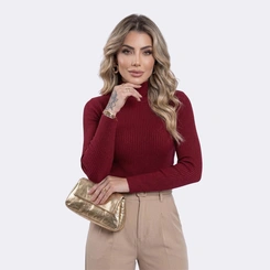 Blusa Cacharrel em Tricot Canelado Gola Alta