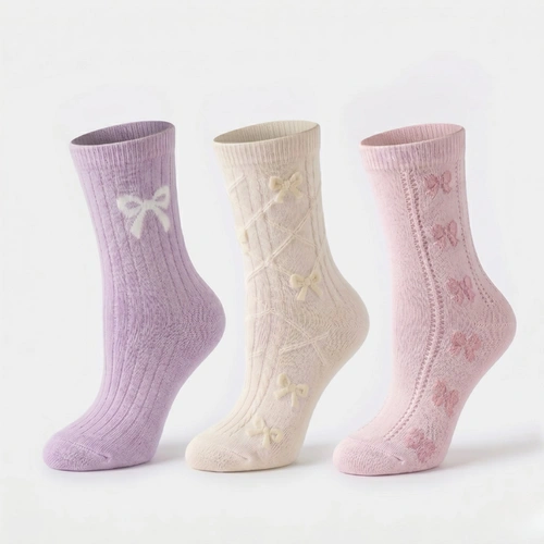 Kit 3 Pares De Meia Infantil Cano Médio Menina Laços Selene