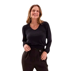 Blusa Feminina Manga Longa Lecimar em Crepe Viscose