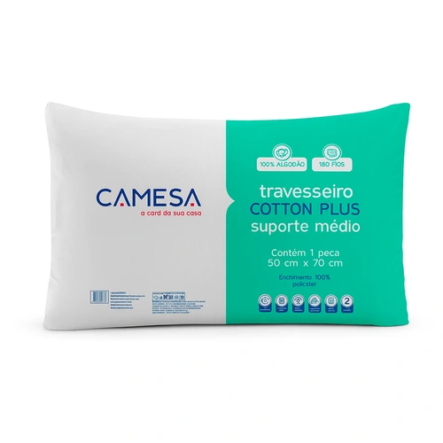 Travesseiro Camesa Cotton Plus Suporte Médio Antialérgico Anti-Ácaro