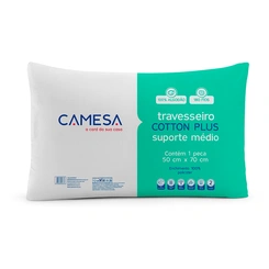 Travesseiro Camesa Cotton Plus Suporte Médio Antialérgico Anti-Ácaro