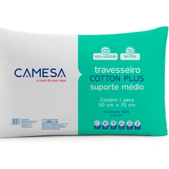 Travesseiro Camesa Cotton Plus Suporte Médio Antialérgico Anti-Ácaro
