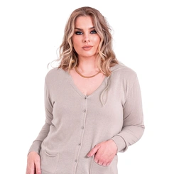 Cardigan Feminino Básico Tricot Gola V Com Bolso Botões