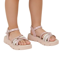 Sandália Infantil Flatform Rosa com Detalhes Trançados
