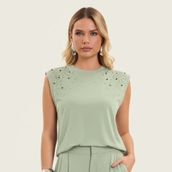 Regata Feminina Endless Viscose com Strass Conforto e Sofisticação