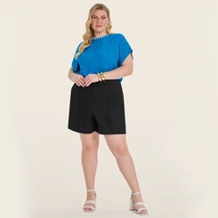 Blusa Feminina Plus Size Manga Curta em Viscose Secret Glam