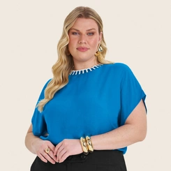 Blusa Feminina Plus Size Manga Curta em Viscose Secret Glam