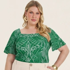 Blusa Manga Curta Plus Size Secret Glam