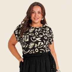 Blusa Manga Curta Plus Size Secret Glam Estampada