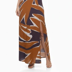 Vestido Longo Endless Tropical Fendas Laterais Alças Largas Estampa