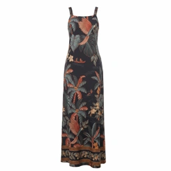 Vestido Longo Endless Tropical Fendas Laterais Alças Largas Estampa