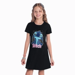 Vestido Infantil Menina Stitch Saia Rodada Cotton