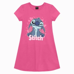 Vestido Infantil Menina Stitch Saia Rodada Cotton
