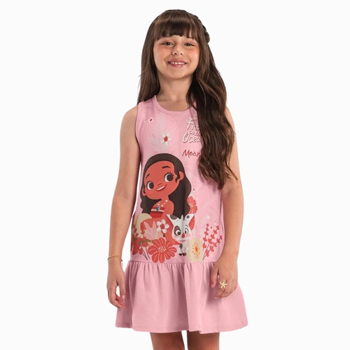 Vestido Infantil Menina Moana Saia Rodada em Cotton