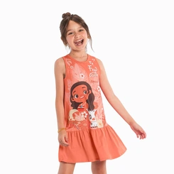 Vestido Infantil Menina Moana Saia Rodada em Cotton