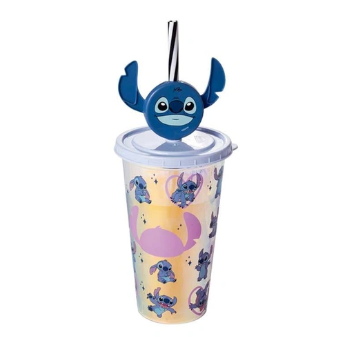 Copo Infantil com Canudo Reutilizável Stitch 500ml