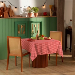 Toalha de Mesa Quadrada 1,40m x 1,40m Xadrez Teka Italianinha  4 Lugares