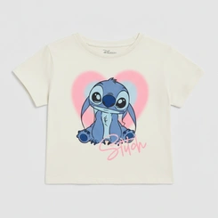 Blusa Cropped Infantil Menina Manga Curta Brandili Stitch